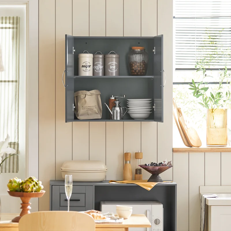 sebuyfr.comG231-DG Meuble Haut Salle de Bain Suspendu Armoire Murale avec Étagère Réglable et Porte Rangement Mural Compact pour Salle de Bain, WC ou Cuisine Gris 60x30x60 cm