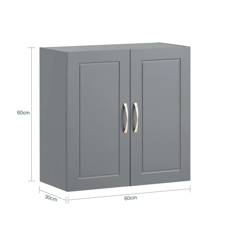 sebuyfr.comG231-DG Meuble Haut Salle de Bain Suspendu Armoire Murale avec Étagère Réglable et Porte Rangement Mural Compact pour Salle de Bain, WC ou Cuisine Gris 60x30x60 cm