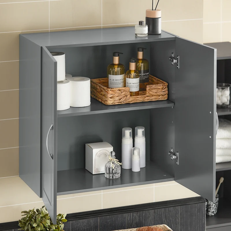 sebuyfr.comG231-DG Meuble Haut Salle de Bain Suspendu Armoire Murale avec Étagère Réglable et Porte Rangement Mural Compact pour Salle de Bain, WC ou Cuisine Gris 60x30x60 cm