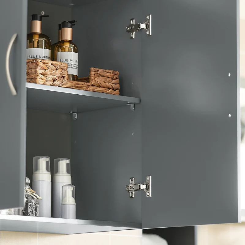 sebuyfr.comG231-DG Meuble Haut Salle de Bain Suspendu Armoire Murale avec Étagère Réglable et Porte Rangement Mural Compact pour Salle de Bain, WC ou Cuisine Gris 60x30x60 cm
