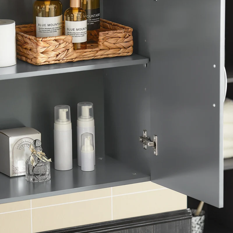 sebuyfr.comG231-DG Meuble Haut Salle de Bain Suspendu Armoire Murale avec Étagère Réglable et Porte Rangement Mural Compact pour Salle de Bain, WC ou Cuisine Gris 60x30x60 cm