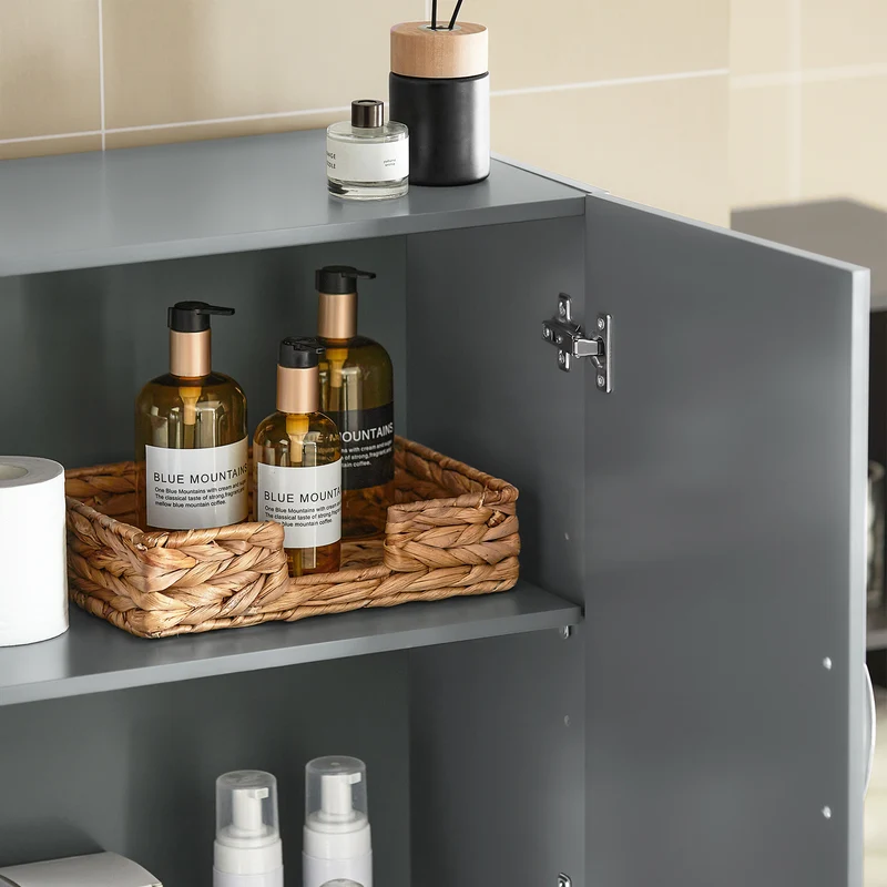 sebuyfr.comG231-DG Meuble Haut Salle de Bain Suspendu Armoire Murale avec Étagère Réglable et Porte Rangement Mural Compact pour Salle de Bain, WC ou Cuisine Gris 60x30x60 cm