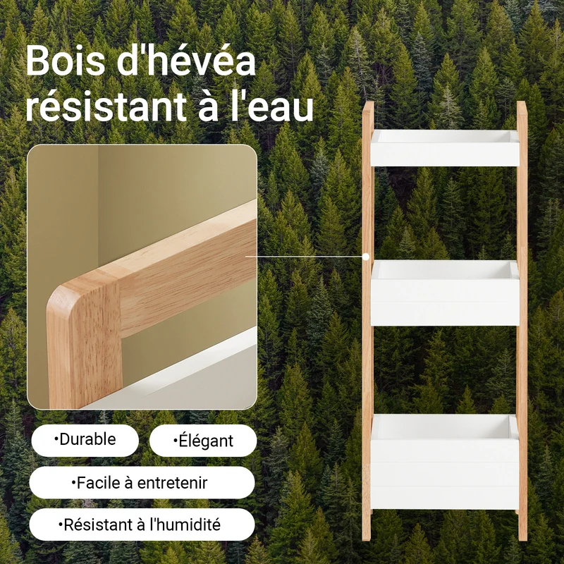 sebuyfr.comG226-WN Tour de rangement salle de bain 20 cm avec 3 paniers – Blanc et bois