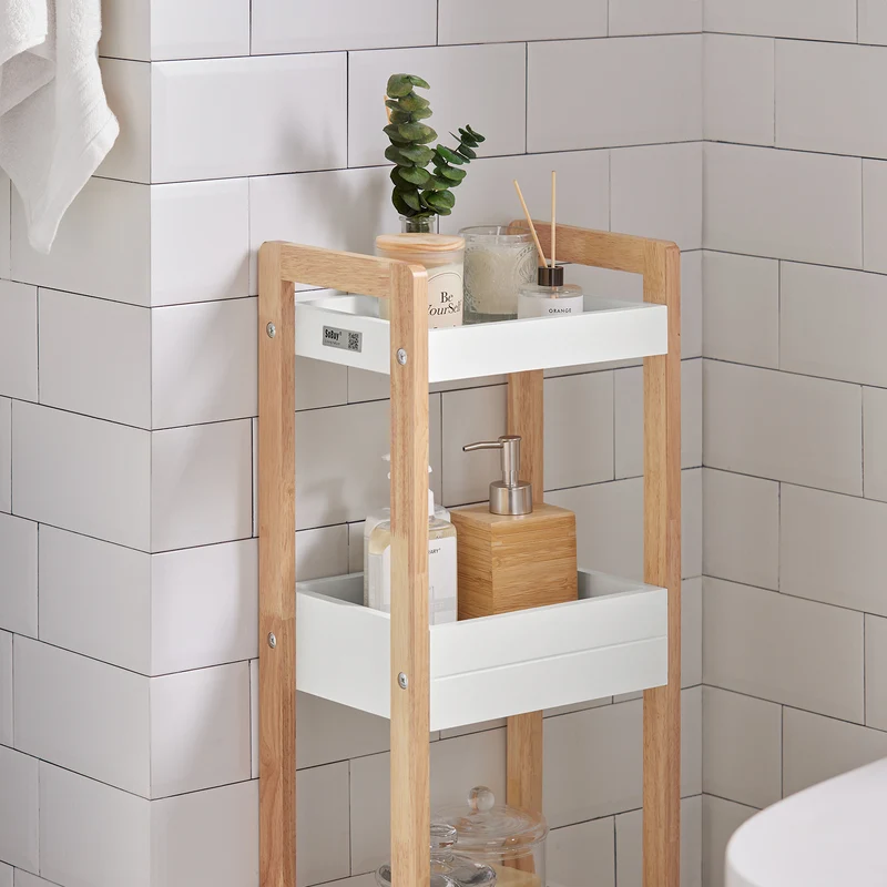 sebuyfr.comG226-WN Tour de rangement salle de bain 20 cm avec 3 paniers – Blanc et bois