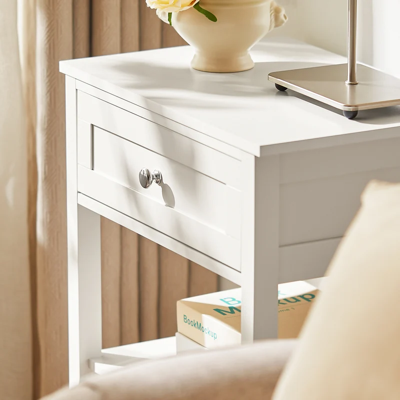 SoBuy FBT46-W Table de Chevet avec 1 Tiroir & 2 Étagères, Table d'appoint Moderne, Blanche, L45 x P30 x H68cm