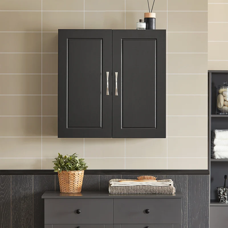 sebuyfr.comG231-SCH Meuble Haut Salle de Bain Suspendu Armoire Murale avec Étagère Réglable et Porte Rangement Mural Compact pour Salle de Bain, WC ou Cuisine Noir L60xP30xH60 cm