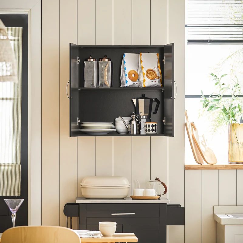 sebuyfr.comG231-SCH Meuble Haut Salle de Bain Suspendu Armoire Murale avec Étagère Réglable et Porte Rangement Mural Compact pour Salle de Bain, WC ou Cuisine Noir L60xP30xH60 cm
