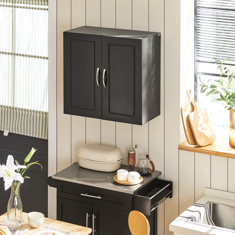 sebuyfr.comG231-SCH Meuble Haut Salle de Bain Suspendu Armoire Murale avec Étagère Réglable et Porte Rangement Mural Compact pour Salle de Bain, WC ou Cuisine Noir L60xP30xH60 cm