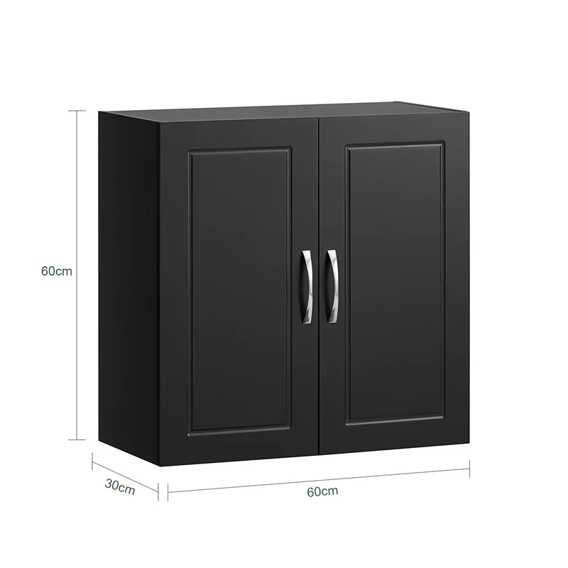 sebuyfr.comG231-SCH Meuble Haut Salle de Bain Suspendu Armoire Murale avec Étagère Réglable et Porte Rangement Mural Compact pour Salle de Bain, WC ou Cuisine Noir L60xP30xH60 cm