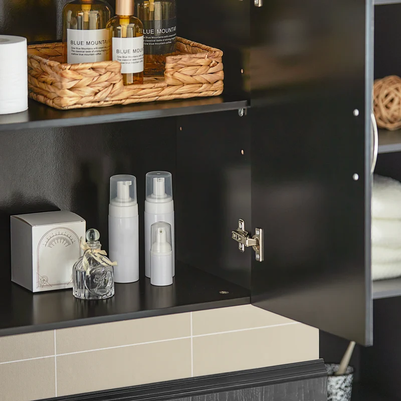 sebuyfr.comG231-SCH Meuble Haut Salle de Bain Suspendu Armoire Murale avec Étagère Réglable et Porte Rangement Mural Compact pour Salle de Bain, WC ou Cuisine Noir L60xP30xH60 cm