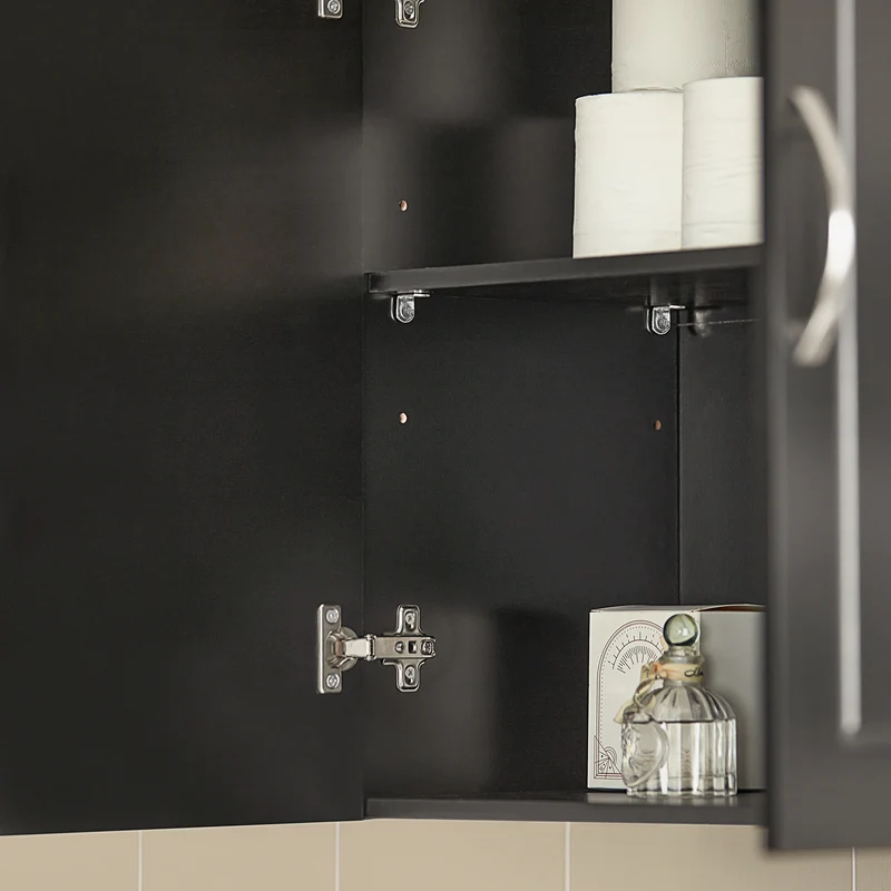 sebuyfr.comG231-SCH Meuble Haut Salle de Bain Suspendu Armoire Murale avec Étagère Réglable et Porte Rangement Mural Compact pour Salle de Bain, WC ou Cuisine Noir L60xP30xH60 cm