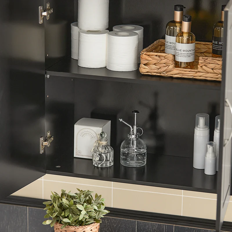 sebuyfr.comG231-SCH Meuble Haut Salle de Bain Suspendu Armoire Murale avec Étagère Réglable et Porte Rangement Mural Compact pour Salle de Bain, WC ou Cuisine Noir L60xP30xH60 cm