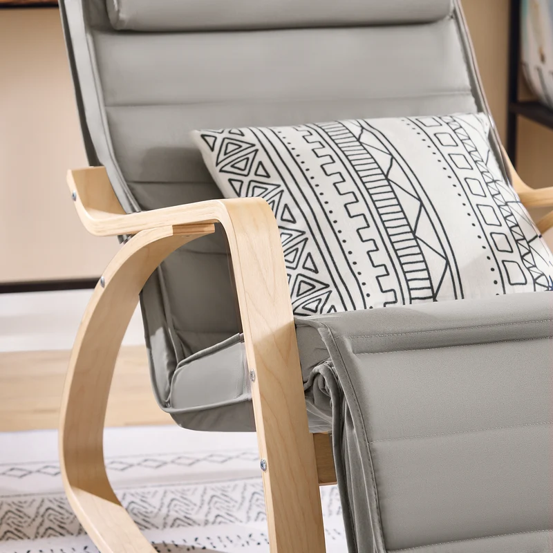 SoBuy FST16-DG Fauteuil a Bascule, Relax Rocking Chair, Chaise a Bascule avec Repose-Pieds et Appui-tête réglables, Gris