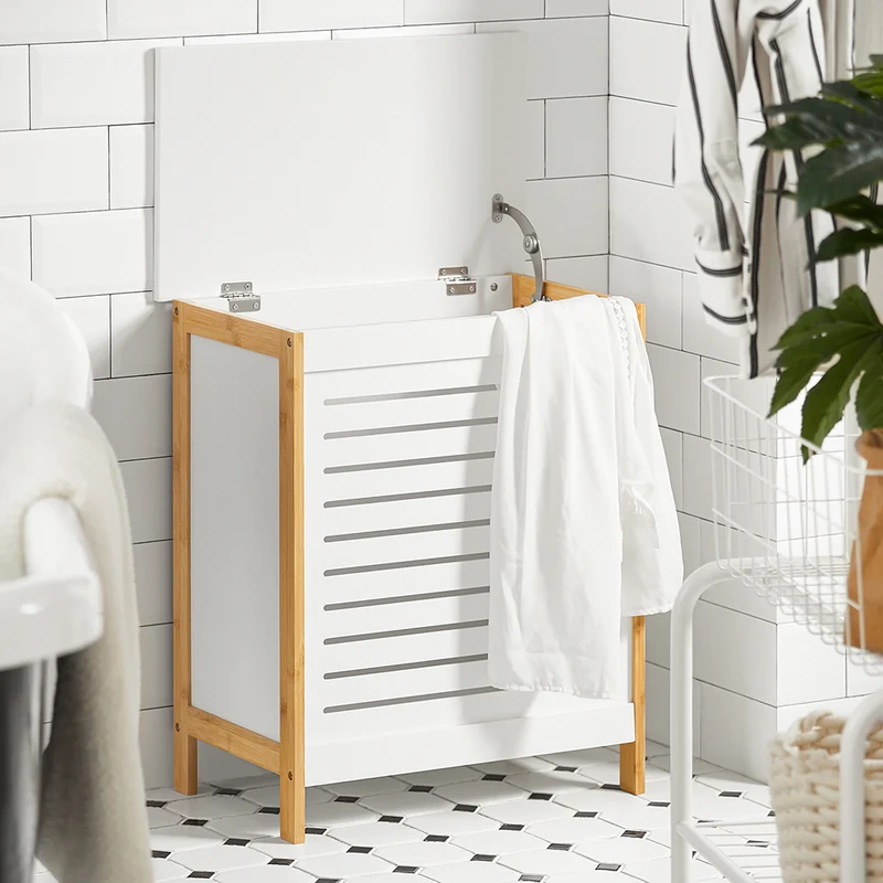 SoBuy FSS66-WN Corbeille à Linge, Coffre à Linge, Panier de Rangement, Corbeille Linge Sale avec Couvercle, Porte Vêtement Pour Laverie Salle de Bain
