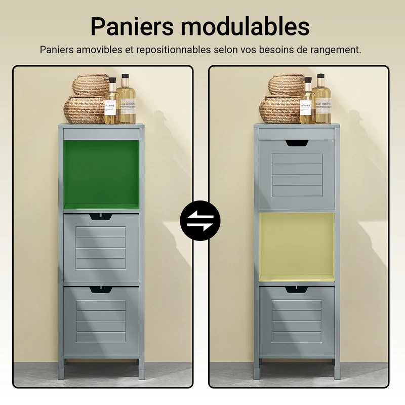 sebuyfr.comG127-SG Colonne Salle de Bain avec 2 Paniers, Format Compact, Design Moderne, pour Salle de Bain et WC, Rangement Optimisé – L30×P30×H89 cm, Bois, Gris