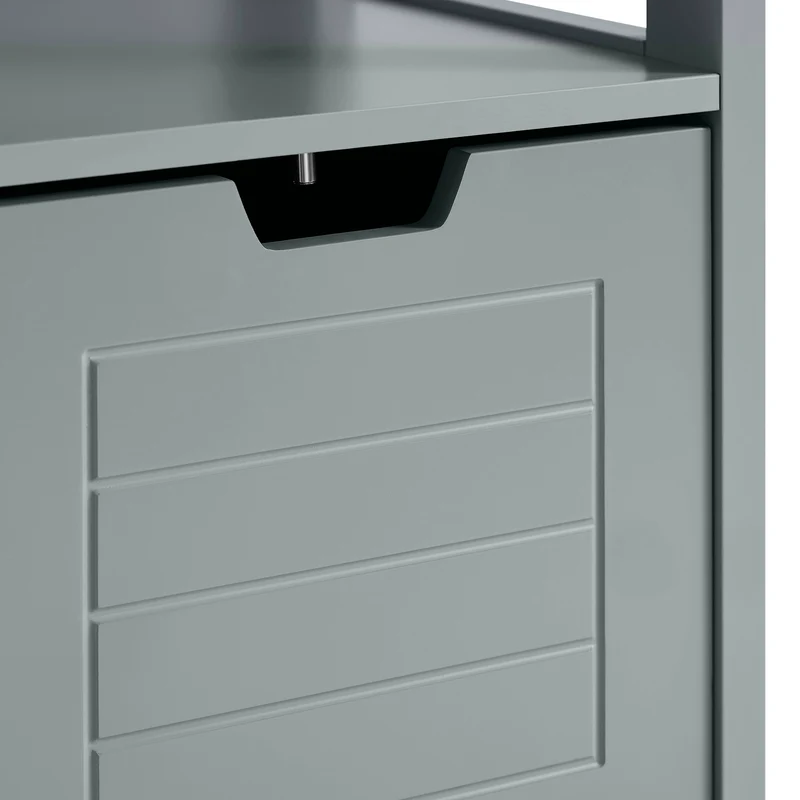 sebuyfr.comG126-SG Colonne Salle de Bain avec 4 Étagères et 2 Tiroirs, Gain de Place, pour Salle de Bain et WC, Usage Quotidien – L30×P30×H140 cm, Bois, Gris Clair