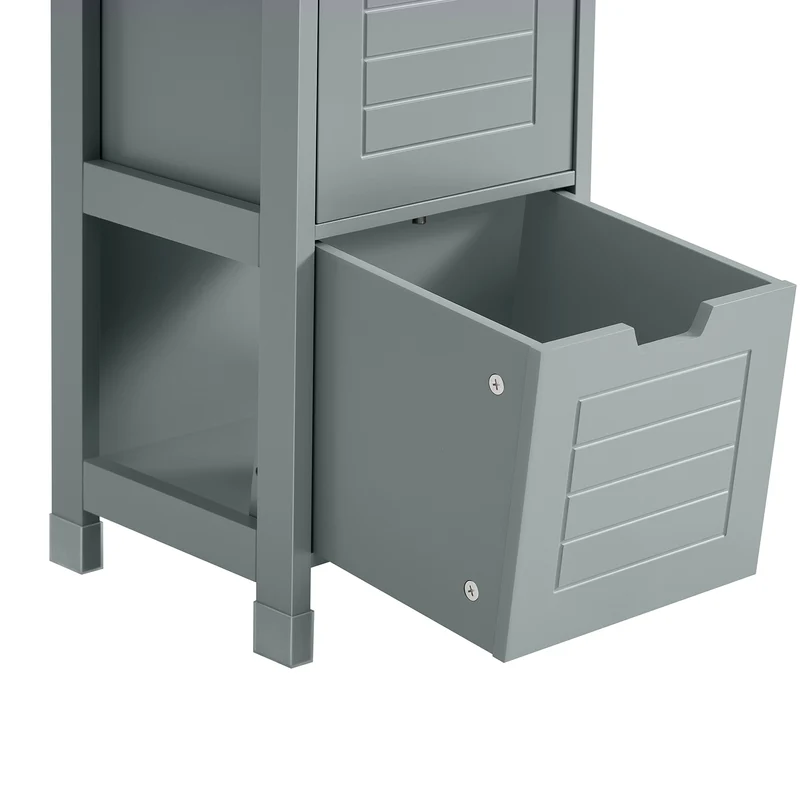 sebuyfr.comG126-SG Colonne Salle de Bain avec 4 Étagères et 2 Tiroirs, Gain de Place, pour Salle de Bain et WC, Usage Quotidien – L30×P30×H140 cm, Bois, Gris Clair