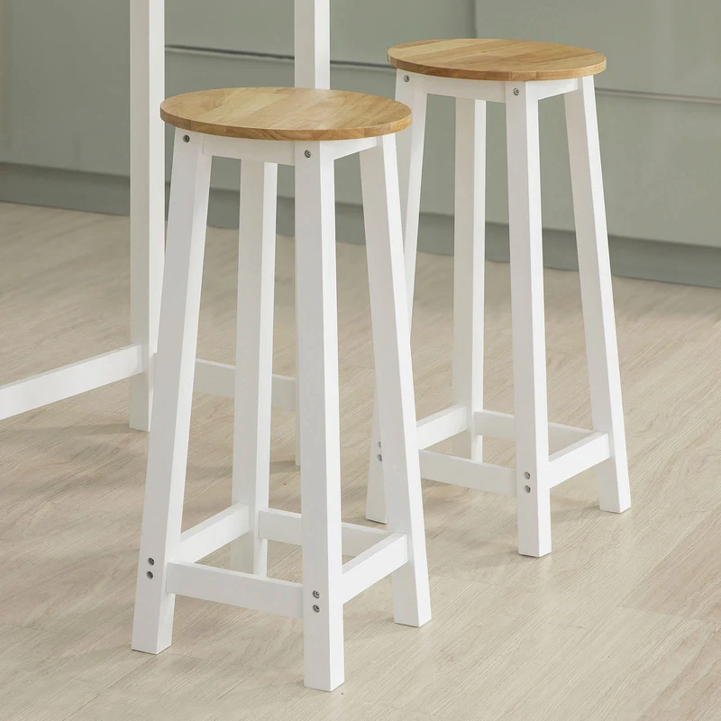SoBuy FWT50-WN Set de 1 Table + 2 Tabourets Ensemble Table de Bar bistrot + 2 tabourets avec Repose-Pieds Table Mange-Debout Table Haute Cuisine – Blanc Naturel