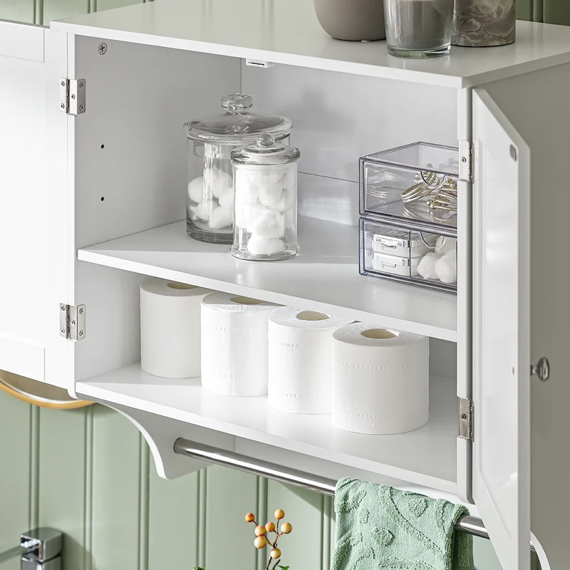SoBuy BZR84-W Armoire Murale de Salle de Bain – 60×30×60 cm, Étagères Réglables et Barre à Serviettes, Blanc
