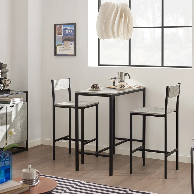 SoBuy OGT03-HG Ensemble Table Haute + 2 Tabourets – Table 87 cm, Tabourets Rangeables, Style Industriel Bois et Métal Noir
