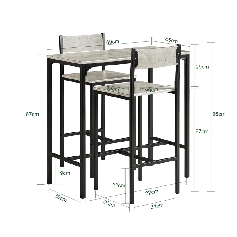 SoBuy OGT03-HG Ensemble Table Haute + 2 Tabourets – Table 87 cm, Tabourets Rangeables, Style Industriel Bois et Métal Noir