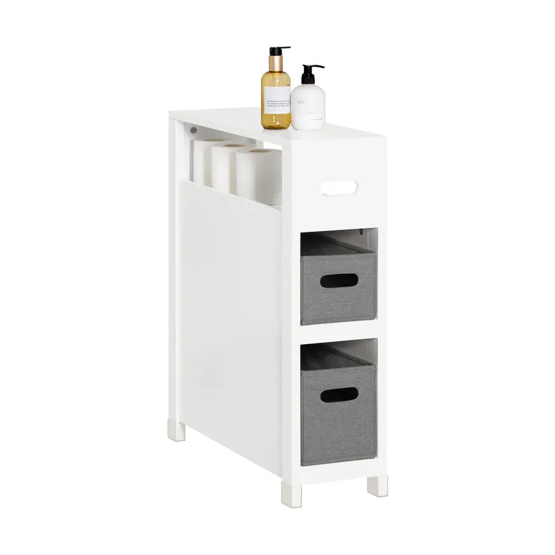 SoBuy BZR83-W Meuble de Rangement Salle de Bain Étroit, Support Papier Toilette, Armoire Toilettes WC avec 2 Paniers Amovibles Rangement Polyvalente