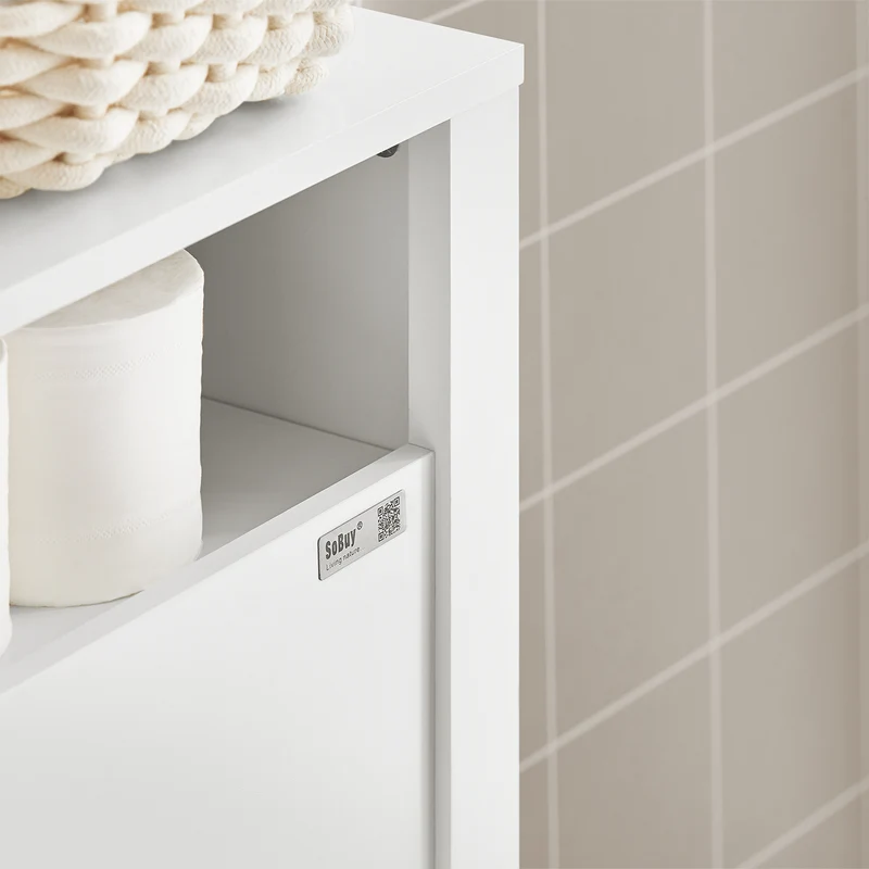 SoBuy BZR83-W Meuble de Rangement Salle de Bain Étroit, Support Papier Toilette, Armoire Toilettes WC avec 2 Paniers Amovibles Rangement Polyvalente