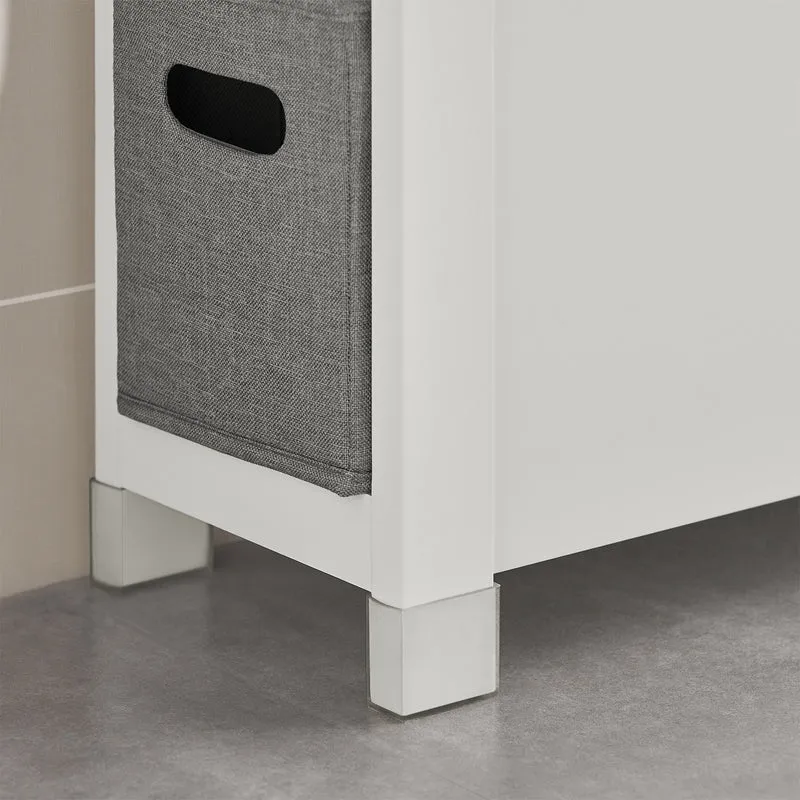 SoBuy BZR83-W Meuble de Rangement Salle de Bain Étroit, Support Papier Toilette, Armoire Toilettes WC avec 2 Paniers Amovibles Rangement Polyvalente