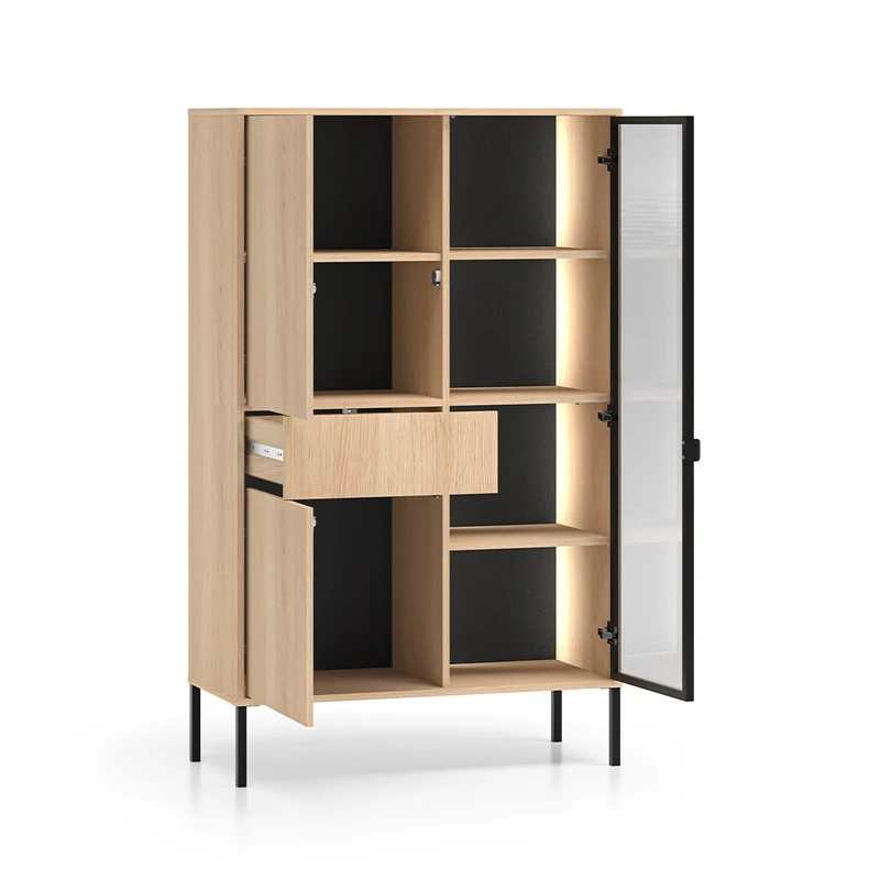 Vaisselier 3 portes 1 tiroir LED inclus Paige Bois et Noir