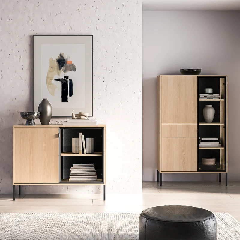 Buffet 2 portes LED inclus Paige Bois et Noir