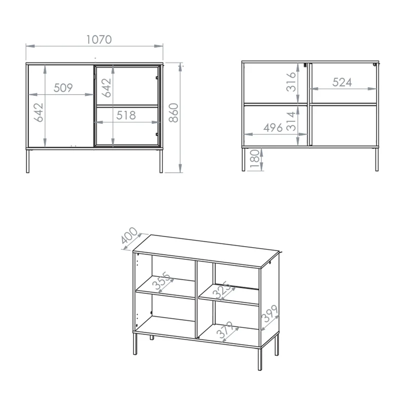 Buffet 2 portes LED inclus Paige Bois et Noir