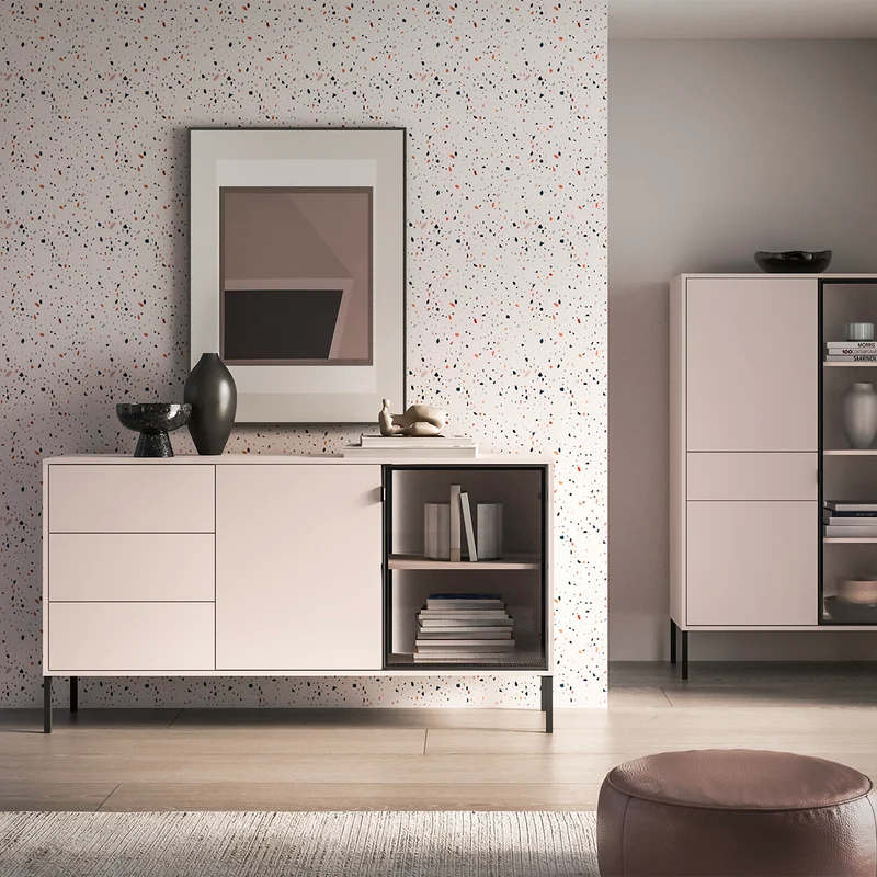 Buffet 2 portes 3 tiroirs LED inclus Paige Cachemire et Noir