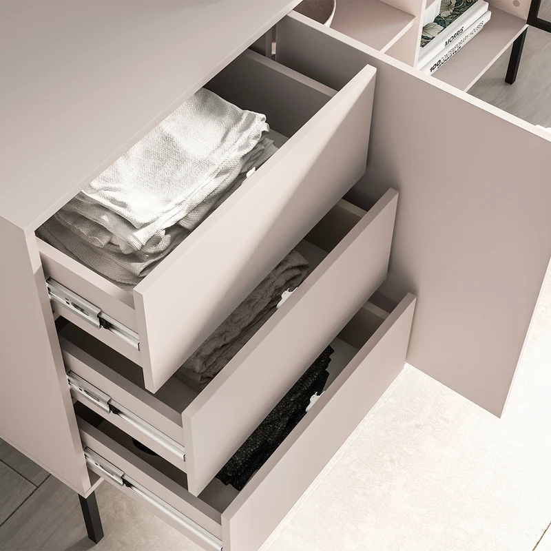 Buffet 2 portes 3 tiroirs LED inclus Paige Cachemire et Noir