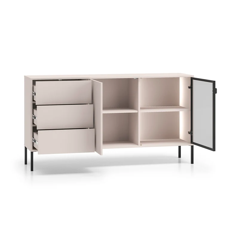 Buffet 2 portes 3 tiroirs LED inclus Paige Cachemire et Noir