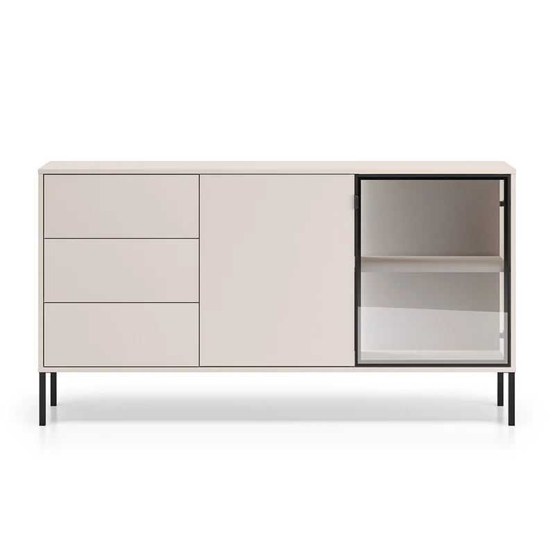 Buffet 2 portes 3 tiroirs LED inclus Paige Cachemire et Noir