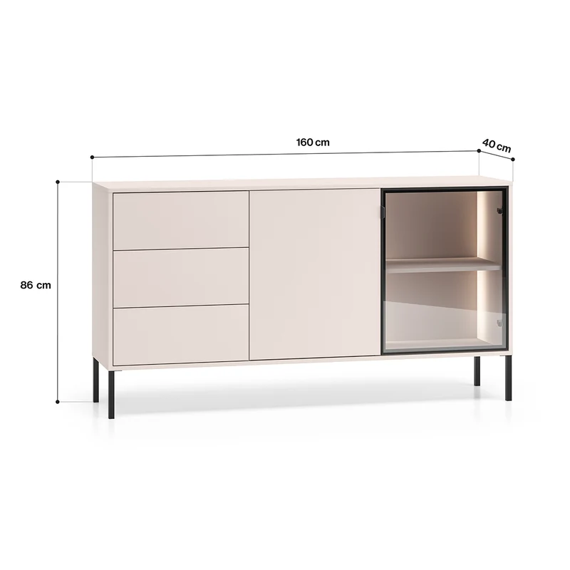 Buffet 2 portes 3 tiroirs LED inclus Paige Cachemire et Noir