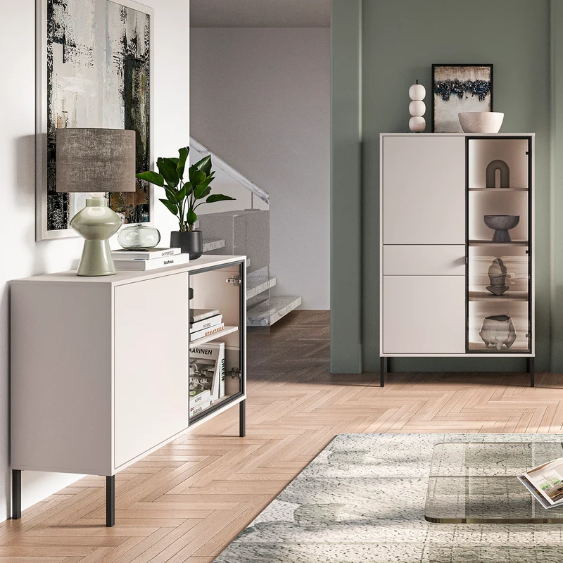 Buffet 2 portes LED inclus Paige Cachemire et Noir