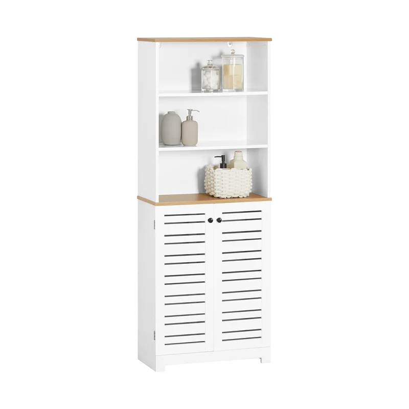 SoBuy BZR44-W Meuble Colonne de Salle de Bain Armoire Haute Meuble de Rangement avec 3 Etagères et 2 Portes persiennes