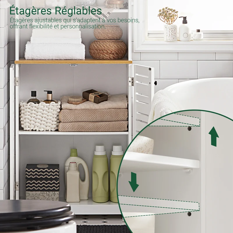 SoBuy BZR44-W Meuble Colonne de Salle de Bain Armoire Haute Meuble de Rangement avec 3 Etagères et 2 Portes persiennes