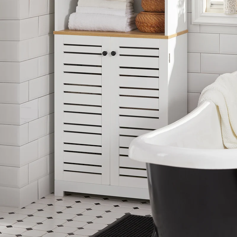 SoBuy BZR44-W Meuble Colonne de Salle de Bain Armoire Haute Meuble de Rangement avec 3 Etagères et 2 Portes persiennes
