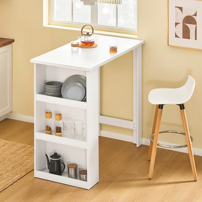 SoBuy FWT17-II-W Table de Bar Table Haute de Cuisine Table Mange Debout pour Petits Espaces, Bar pour Cuisine, Salon, Bureau ou Bar à Café Blanche 112 x 57 x 106 cm