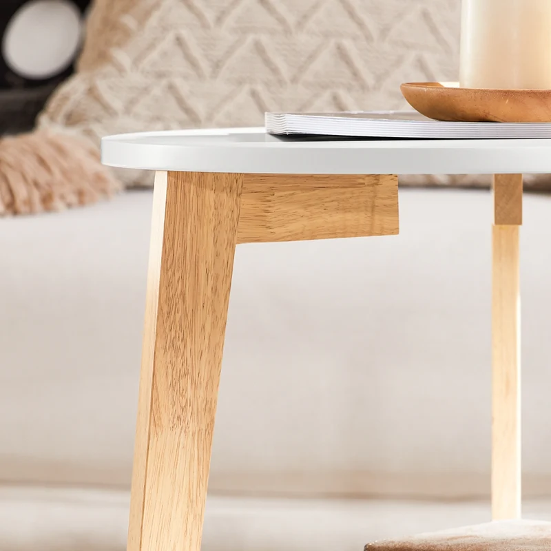 SoBuy FBT75-W Set de 2-Blanc et Bois Ronde Table d'Appoint Table Basse Ronde Guéridon