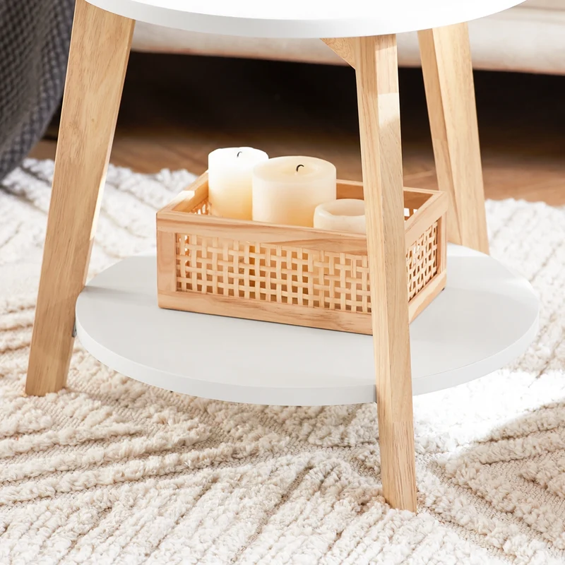 SoBuy FBT75-W Set de 2-Blanc et Bois Ronde Table d'Appoint Table Basse Ronde Guéridon