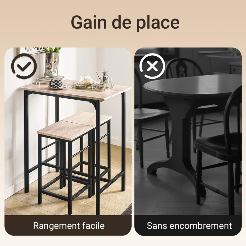 SoBuy OGT10-N Ensemble Table Haute + 2 Tabourets avec Repose-Pieds – L80 × P50 × H87 cm, Naturel