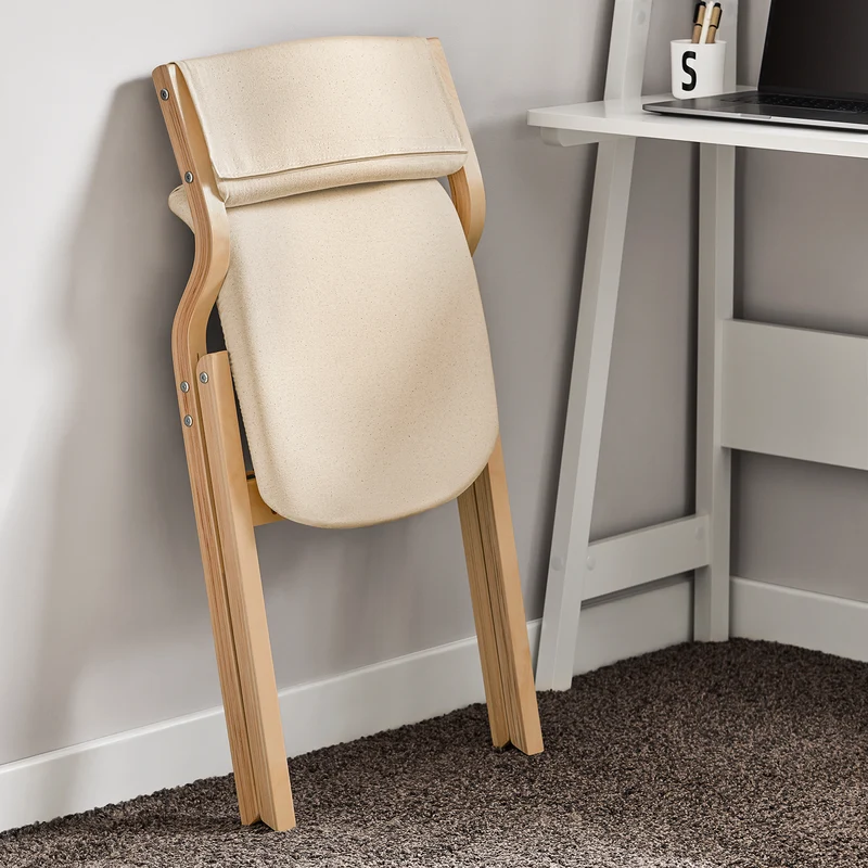 SoBuy FST40-W Chaise Pliante Confortable en Bois – Assise et Dossier Rembourrés – Blanc