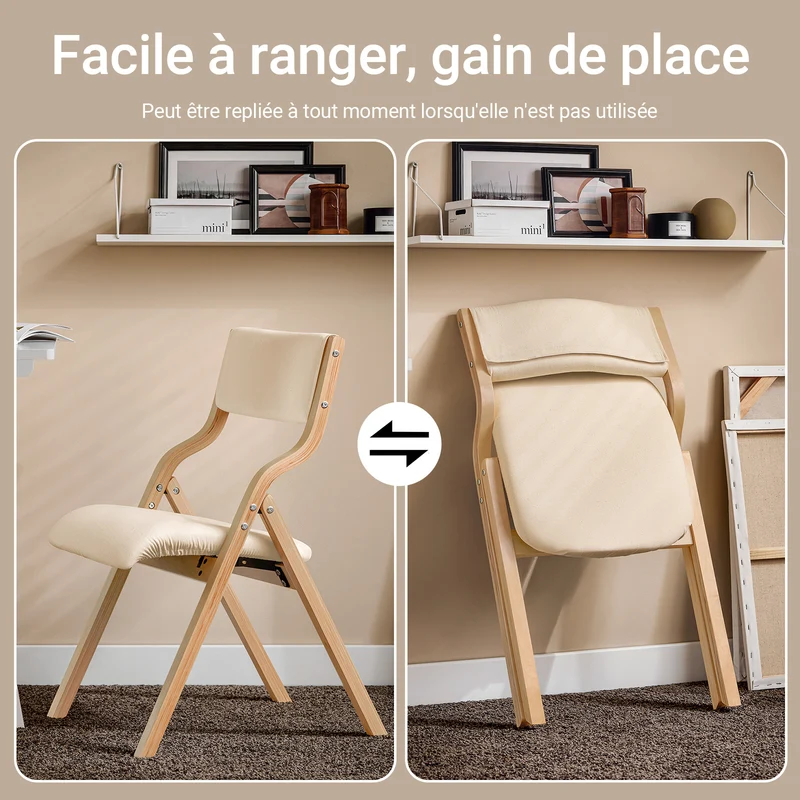 SoBuy FST40-W Chaise Pliante Confortable en Bois – Assise et Dossier Rembourrés – Blanc