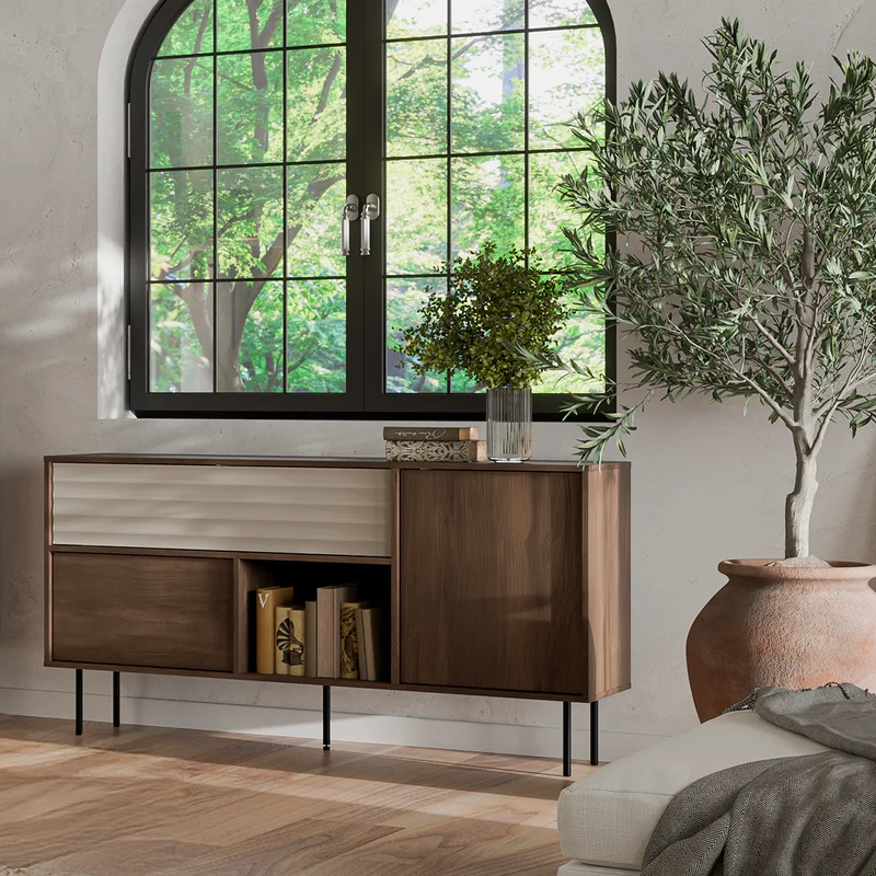 Buffet 2 portes 1 tiroir Astra Bois foncé et Cachemire