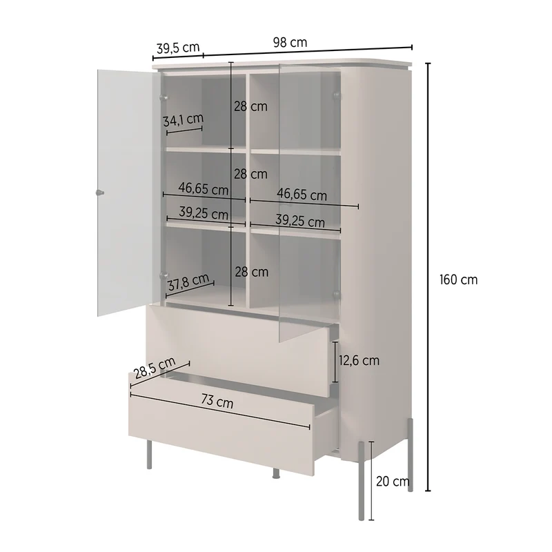 Vaisselier 2 portes 2 tiroirs Junon Taupe