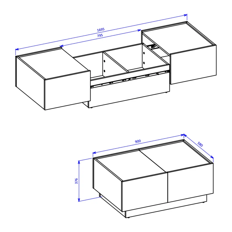 Table basse ouvrante Ekko Bois et Noir