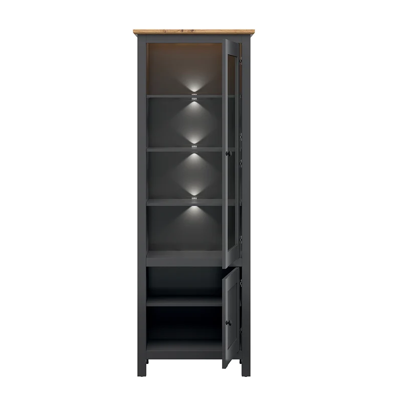 Vitrine 2 portes avec LED Duck Gris anthracite et Bois